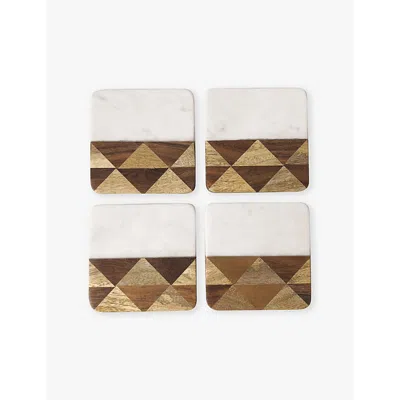 Be Home White Brown Rockham Square Marble And Wood Coasters Set Of Four