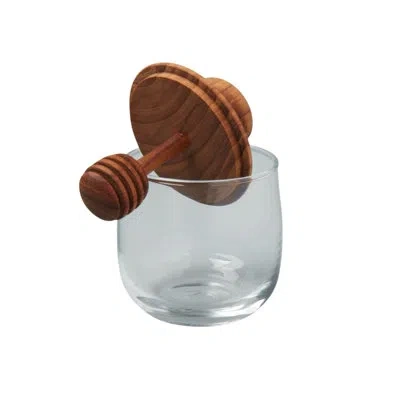 Be Home Teak & Glass Honey Jar In Clear