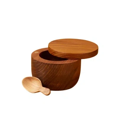 Be Home Teak Cellar With Spoon & Pivoting Lid In Brown