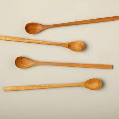 Be Home Teak Long Spoons, Set Of 4 In Natural Wood