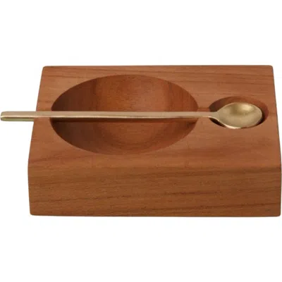 Be Home Teak Plank Spice Cellar With Gold Spoon In Brown