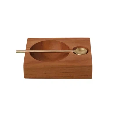 Be Home Teak Plank Spice Cellar With Gold Spoon