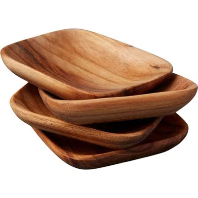 Be Home Teak Square Pinch Bowls In Brown