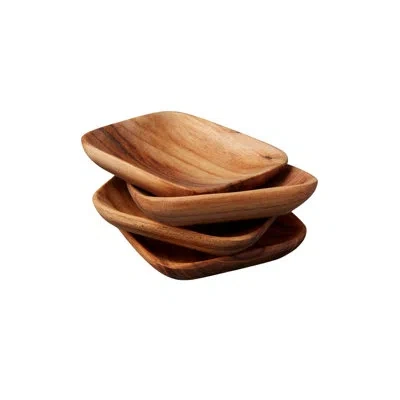 Be Home Teak Square Pinch Bowls, Set Of 4 In Brown