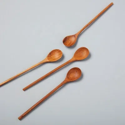 Be Home Teak Thin Spoons, Medium, Set Of 4 In Natural Wood