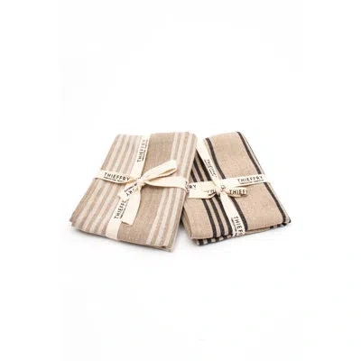 Be Home Thieffry Belgian Linen Dishtowels, White Stripe & Natural, Set Of 2