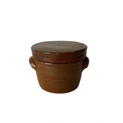 Be Home Vintage French Stoneware Conical Butter Pot For Salt In Brown
