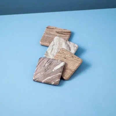 Be Home Waterfall Marble Square Coasters, Set Of 4 In Beige