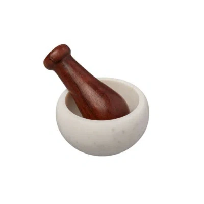 Be Home White & Wood Mortar & Pestle In Gray