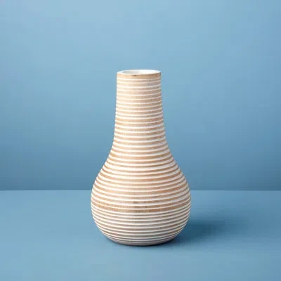 Be Home White Striped Kiln Mango Wood Bulb Vase