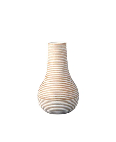 Be Home White Striped Kiln Mango Wood Bulb Vase In Neutral