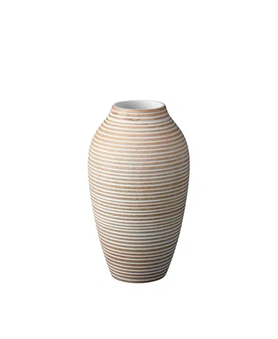 Be Home White Striped Kiln Mango Wood Classic Vase In Neutral