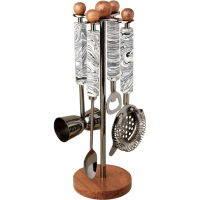 Be Home Zebra Marble And Wood Onyx Hanging Bar Set In Brown