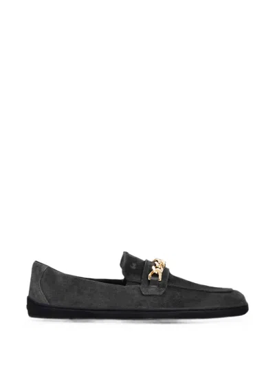 Be Lenka Chain-link Suede Moccasins In Gray