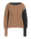 Be-y-e Be Your Essence Woman Sweater Camel Size M Acrylic, Mohair Wool, Nylon, Wool In Beige
