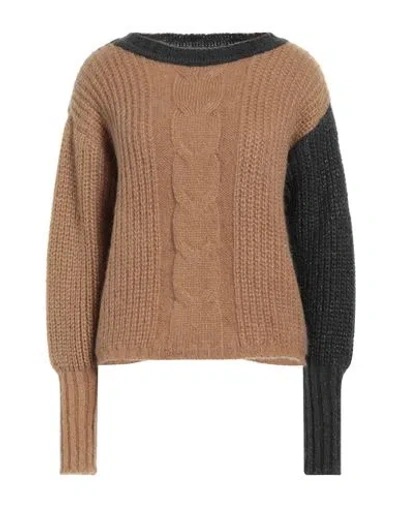 Be-y-e Be Your Essence Woman Sweater Camel Size M Acrylic, Mohair Wool, Nylon, Wool In Beige