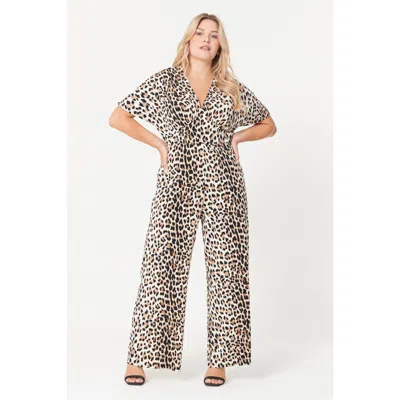 Be You Beyou Animal Print Wide Leg Jumpsuit Womens In Brown