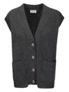 Be You Refined Cashmere Gilet With Contrasting Front Buttons And Deep Neckline In Gray