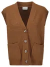 Be You Cashmere Gilet With Contrasting Buttons And Front Pockets In Brown