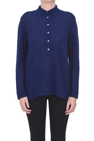 Be You Cashmere Polo Style Pullover In Navy Blue