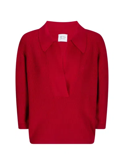 Be You Collared Sweater In Red