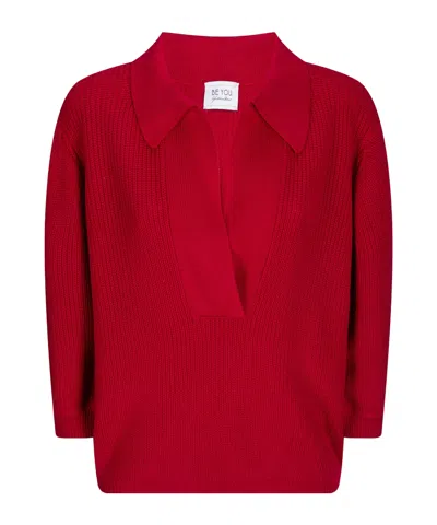 Be You Collared Sweater In Red