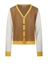 Be You Color-block Cashmere Cardigan With V-neckline In Brown