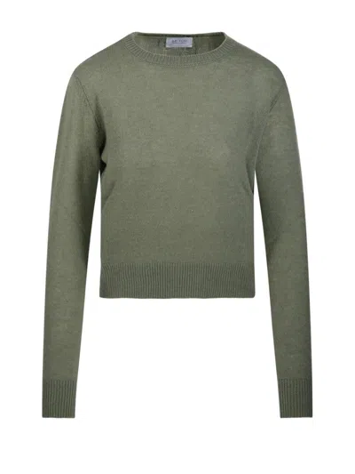 Be You Cropped Cashmere Sweater With Round Neckline In Green