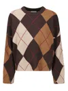 Be You Diamond Pattern Cashmere Sweater With Round Neckline And Short Fit In Black