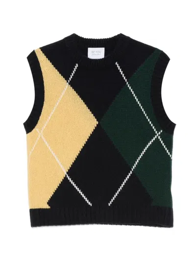 Be You Diamond Patterned Vest In Multi