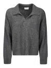 Beyou Cashmere Polo Sweater With V-neckline And Comfortable Fit In Gray