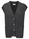 Be You Refined Cashmere Gilet With Contrasting Front Buttons And Deep Neckline In Black