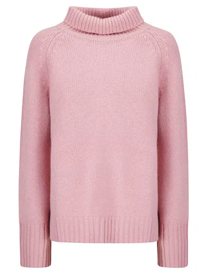 Be You Short Cashmere Turtleneck Sweater With Side Slits In Pink