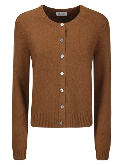 Be You Short Fit Cashmere Cardigan With Contrast Mother-of-pearl Buttons In Brown