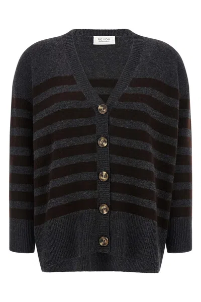 Be You Striped Cardigan In Gray