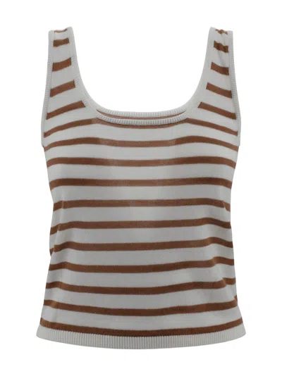 Be You Striped Cashmere Top In Bianco