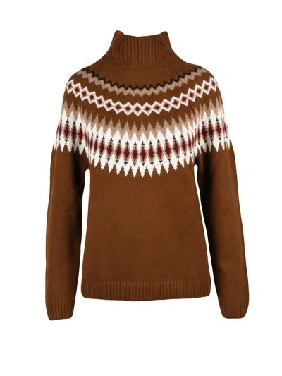 Be You Turtleneck Sweater In 100% Cashmere With Geometric Pattern In Red