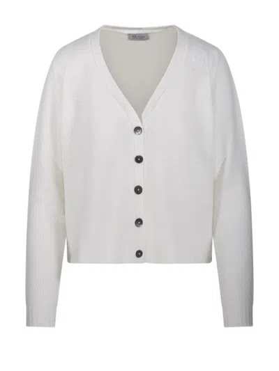 Be You V-neck Cashmere Cardigan With Contrasting Buttons In White