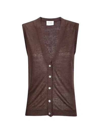 Be You V-neck Sleveless Cardigan In Brown