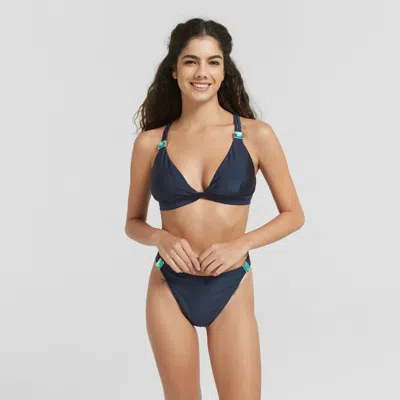 Be You Women's Embellished Strap Plunge Bikini In Navy