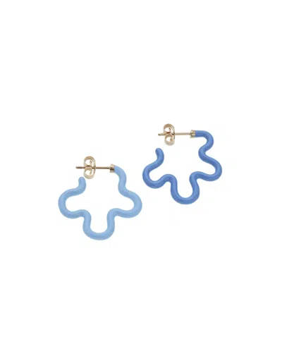 Bea Bongiasca 2 Tone Asymmetrical Flower Power Earrings In Baby Blue And Turquoise In Clear Blue