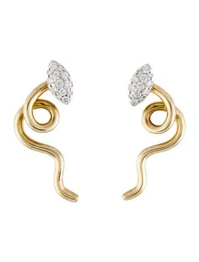Pre-owned Bea Bongiasca 9k Diamond Vine Pavé Earrings In Multi