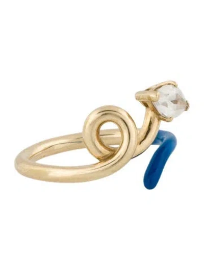 Pre-owned Bea Bongiasca 9k Enamel & Quartz Vine Cocktail Ring In Blue