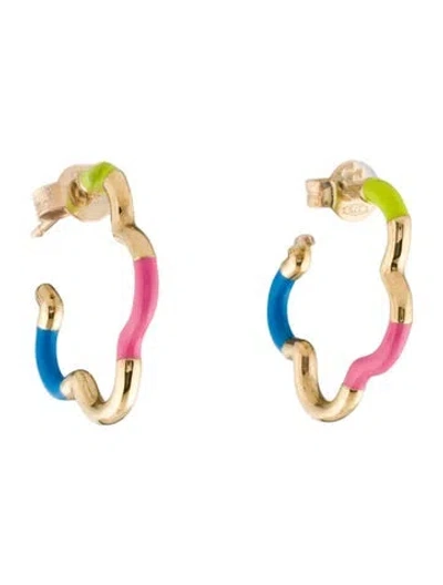Pre-owned Bea Bongiasca 9k Enamel B Mini Blue, Pink, And Green Earrings In Multi