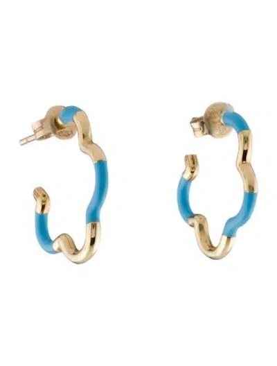 Pre-owned Bea Bongiasca 9k Enamel B Mini Hoop Earrings In Blue