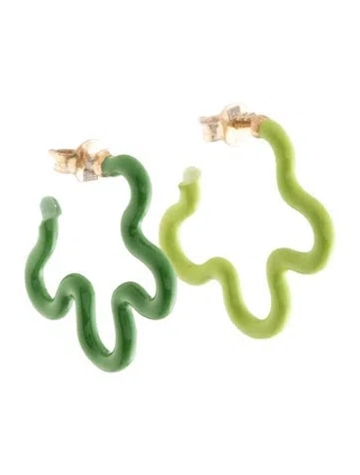 Pre-owned Bea Bongiasca 9k Flower Earrings In Green