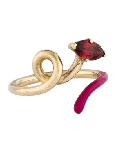 Pre-owned Bea Bongiasca 9k Garnet & Enamel Ring In Burgundy