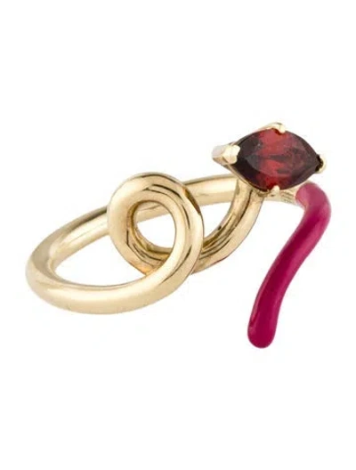 Pre-owned Bea Bongiasca 9k Garnet & Enamel Ring In Pink