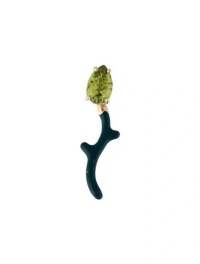 Pre-owned Bea Bongiasca 9k Peridot & Enamel Foxy Single Drop Earring In Multicolor