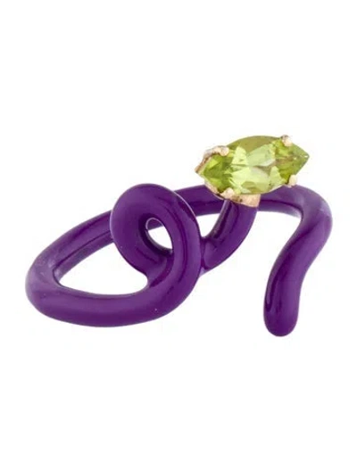 Pre-owned Bea Bongiasca 9k Peridot & Enamel Vine Ring In Purple